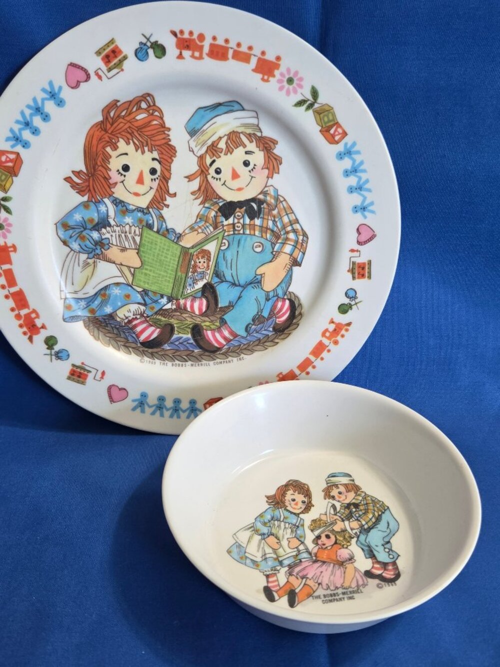 Vintage 1969 RAGGEDY ANN & ANDY Kids Plate Bowl Dishes Bob Merrill Oneida Ware